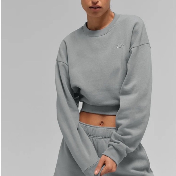 ALO Yoga Tops - ALO Yoga Lunar Gray Cropped Hoodie NWT Size Medium